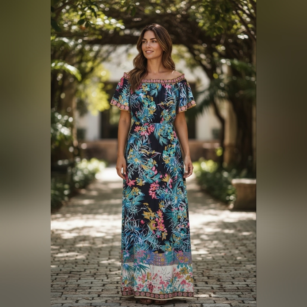 Flying Tomato Tropical Floral Print Maxi Dress XS NWT